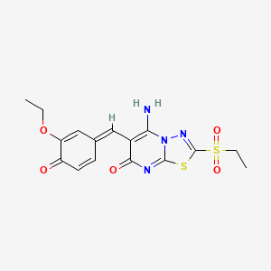 molecular formula C16H16N4O5S2 B1255379 (6E)-6-(3-乙氧基-4-羟基苄叉亚基)-2-(乙磺酰基)-5-亚氨基-5,6-二氢-7H-[1,3,4]噻二唑并[3,2-a]嘧啶-7-酮 