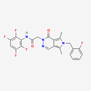 molecular formula C23H17F5N4O2 B1255419 2-[6-[(2-fluorophenyl)methyl]-5,7-dimethyl-4-oxo-3-pyrrolo[3,4-d]pyridazinyl]-N-(2,3,5,6-tetrafluorophenyl)acetamide 