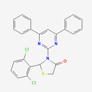 molecular formula C25H17Cl2N3OS B1255448 2-(2,6-Dichlorophenyl)-3-(4,6-diphenylpyrimidin-2-yl)thiazolidin-4-one 