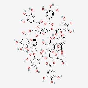 molecular formula C75H52O48 B1255473 [38-Formyl-4,5,6,21,22,23,26,27,31,32,33,45,46,47,50,51,57-heptadecahydroxy-9,18,36,42,54,60-hexaoxo-12,13-bis[(3,4,5-trihydroxybenzoyl)oxy]-2,10,17,29,37,41,55,61,62-nonaoxadecacyclo[38.11.6.414,28.111,15.03,8.019,24.030,35.043,48.049,53.025,59]dohexaconta-1(51),3,5,7,19,21,23,25,27,30,32,34,43,45,47,49,52,58-octadecaen-39-yl] 3,4,5-trihydroxybenzoate CAS No. 126347-60-2