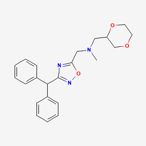 molecular formula C22H25N3O3 B1255475 1-(1,4-dioxan-2-yl)-N-[[3-(diphenylmethyl)-1,2,4-oxadiazol-5-yl]methyl]-N-methylmethanamine 