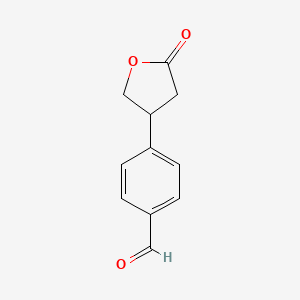 molecular formula C11H10O3 B1255571 4-(2-Oxooxolane-4-yl)benzaldehyde 