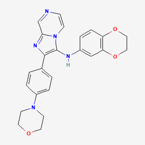 molecular formula C24H23N5O3 B1255581 N-(2,3-dihydro-1,4-benzodioxin-6-yl)-2-[4-(4-morpholinyl)phenyl]-3-imidazo[1,2-a]pyrazinamine 