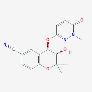 molecular formula C17H17N3O4 B1255683 (3S,4R)-3-hydroxy-2,2-dimethyl-4-(1-methyl-6-oxopyridazin-3-yl)oxy-3,4-dihydrochromene-6-carbonitrile 