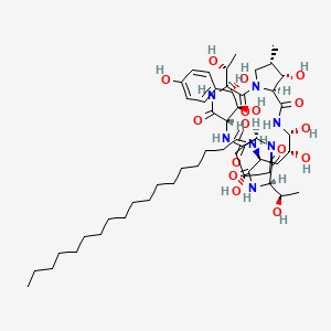 molecular formula C52H85N7O16 B1255699 N-[(3S,6S,9S,11R,15S,18S,20R,21R,24S,25S,26S)-6-[(1S,2S)-1,2-dihydroxy-2-(4-hydroxyphenyl)ethyl]-11,20,21,25-tetrahydroxy-3,15-bis[(1R)-1-hydroxyethyl]-26-methyl-2,5,8,14,17,23-hexaoxo-1,4,7,13,16,22-hexazatricyclo[22.3.0.09,13]heptacosan-18-yl]octadecanamide 
