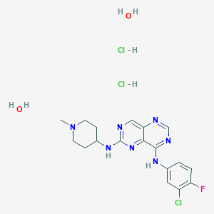 molecular formula C18H25Cl3FN7O2 B1255727 4-N-(3-chloro-4-fluorophenyl)-6-N-(1-methylpiperidin-4-yl)pyrimido[5,4-d]pyrimidine-4,6-diamine;dihydrate;dihydrochloride 