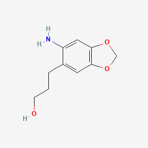 molecular formula C10H13NO3 B12557309 1,3-Benzodioxole-5-propanol, 6-amino- CAS No. 189813-95-4