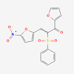 molecular formula C17H11NO7S B12557362 2-(Benzenesulfonyl)-1-(furan-2-yl)-3-(5-nitrofuran-2-yl)prop-2-en-1-one CAS No. 146400-59-1