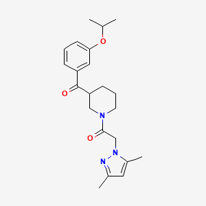 molecular formula C22H29N3O3 B1255752 2-(3,5-Dimethyl-1-pyrazolyl)-1-[3-[oxo-(3-propan-2-yloxyphenyl)methyl]-1-piperidinyl]ethanone 