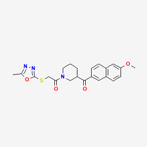 molecular formula C22H23N3O4S B1255753 1-[3-[(6-Methoxy-2-naphthalenyl)-oxomethyl]-1-piperidinyl]-2-[(5-methyl-1,3,4-oxadiazol-2-yl)thio]ethanone 