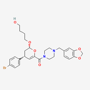 molecular formula C28H33BrN2O6 B1255770 [4-(1,3-benzodioxol-5-ylmethyl)-1-piperazinyl]-[(2R,4R)-4-(4-bromophenyl)-2-(4-hydroxybutoxy)-3,4-dihydro-2H-pyran-6-yl]methanone 