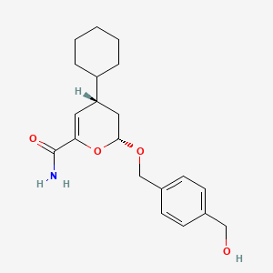 molecular formula C20H27NO4 B1255904 (2R,4S)-4-cyclohexyl-2-[[4-(hydroxymethyl)phenyl]methoxy]-3,4-dihydro-2H-pyran-6-carboxamide 