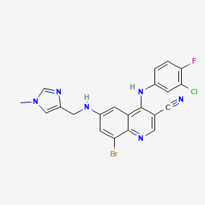 molecular formula C21H15BrClFN6 B1255914 8-bromo-4-(3-chloro-4-fluorophenylamino)-6-((1-methyl-1H-imidazol-4-yl)methylamino)quinoline-3-carbonitrile 