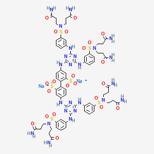 molecular formula C66H76N24Na2O22S6 B1255925 Disodium;5-[[4,6-bis[3-[bis(3-amino-3-oxopropyl)sulfamoyl]anilino]-1,3,5-triazin-2-yl]amino]-2-[4-[[4,6-bis[3-[bis(3-amino-3-oxopropyl)sulfamoyl]anilino]-1,3,5-triazin-2-yl]amino]-2-sulfonatophenyl]benzenesulfonate 