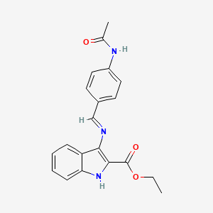 molecular formula C20H19N3O3 B12560309 3-(((4-(Acetylamino)phenyl)methylene)amino)-1H-indole-2-carboxylic acid, ethyl ester CAS No. 143603-79-6