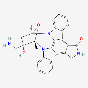 molecular formula C26H22N4O3 B1256060 (15S,16S,18R)-16-(Aminomethyl)-16-hydroxy-15-methyl-28-oxa-4,14,19-triazaoctacyclo[12.11.2.115,18.02,6.07,27.08,13.019,26.020,25]octacosa-1,6,8,10,12,20,22,24,26-nonaen-3-one CAS No. 120925-61-3
