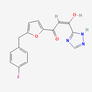 (E)-1-[5-[(4-fluorophenyl)methyl]furan-2-yl]-3-hydroxy-3-(1H-1,2,4-triazol-5-yl)prop-2-en-1-one