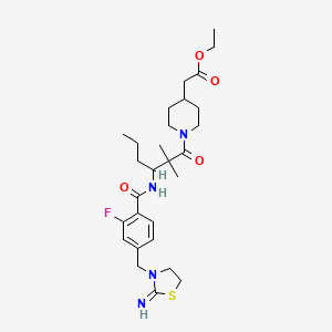 4-Piperidineacetic acid, 1-[(3R)-3-[[2-fluoro-4-(imino-3-thiazolidinylmethyl)benzoyl]amino]-2,2-dimethyl-1-oxopentyl]-, ethyl ester