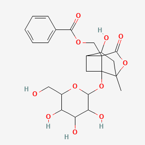 molecular formula C23H28O11 B1256294 [4-Hydroxy-6-methyl-8-oxo-1-[3,4,5-trihydroxy-6-(hydroxymethyl)oxan-2-yl]oxy-7-oxatricyclo[4.3.0.03,9]nonan-9-yl]methyl benzoate 
