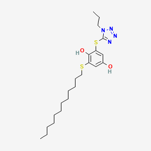 molecular formula C22H36N4O2S2 B12562949 2-(Dodecylsulfanyl)-6-[(1-propyl-2,3-dihydro-1H-tetrazol-5-yl)sulfanyl]cyclohexa-2,5-diene-1,4-dione CAS No. 143436-49-1