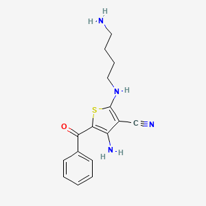 molecular formula C16H18N4OS B12564286 3-Thiophenecarbonitrile, 4-amino-2-[(4-aminobutyl)amino]-5-benzoyl- CAS No. 194873-56-8