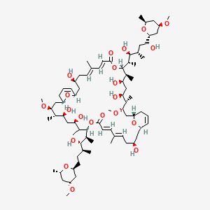 molecular formula C78H132O21 B1256538 (1R,3S,5E,7E,11S,12S,13R,15S,16S,17S,19S,23R,25S,27E,29E,33S,35R,37S,38S,39S,41S)-11-[(2S,3S,4S)-3,6-dihydroxy-6-[(2S,4R,6S)-4-methoxy-6-methyloxan-2-yl]-4-methylhexan-2-yl]-3,13,15,25,35,37-hexahydroxy-33-[(2S,3S,4S)-3-hydroxy-6-[(2S,4R,6S)-4-methoxy-6-methyloxan-2-yl]-4-methylhexan-2-yl]-17,39-dimethoxy-6,12,16,28,34,38-hexamethyl-10,32,45,46-tetraoxatricyclo[39.3.1.119,23]hexatetraconta-5,7,21,27,29,43-hexaene-9,31-dione 
