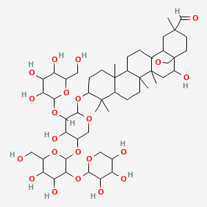 10-[5-[4,5-Dihydroxy-6-(hydroxymethyl)-3-(3,4,5-trihydroxyoxan-2-yl)oxyoxan-2-yl]oxy-4-hydroxy-3-[3,4,5-trihydroxy-6-(hydroxymethyl)oxan-2-yl]oxyoxan-2-yl]oxy-2-hydroxy-4,5,9,9,13,20-hexamethyl-24-oxahexacyclo[15.5.2.01,18.04,17.05,14.08,13]tetracosane-20-carbaldehyde