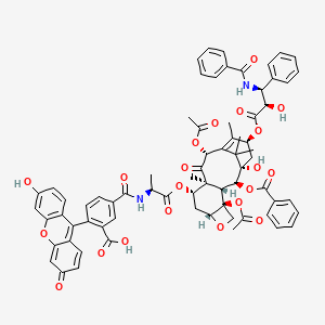 5-[[(2S)-1-[[(1S,2S,3R,4S,7R,9S,10S,12R,15S)-4,12-diacetyloxy-15-[(2R,3S)-3-benzamido-2-hydroxy-3-phenylpropanoyl]oxy-2-benzoyloxy-1-hydroxy-10,14,17,17-tetramethyl-11-oxo-6-oxatetracyclo[11.3.1.03,10.04,7]heptadec-13-en-9-yl]oxy]-1-oxopropan-2-yl]carbamoyl]-2-(3-hydroxy-6-oxoxanthen-9-yl)benzoic acid