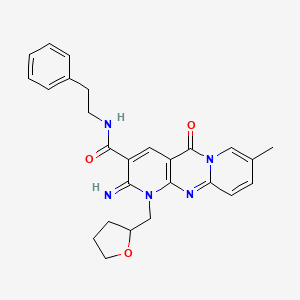 molecular formula C26H27N5O3 B1256661 2-imino-8-methyl-5-oxo-1-(2-oxolanylmethyl)-N-(2-phenylethyl)-3-dipyrido[1,2-d:3',4'-f]pyrimidinecarboxamide 