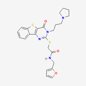 molecular formula C24H26N4O3S2 B1256694 N-(2-furanylmethyl)-2-[[4-oxo-3-[3-(1-pyrrolidinyl)propyl]-[1]benzothiolo[3,2-d]pyrimidin-2-yl]thio]acetamide 