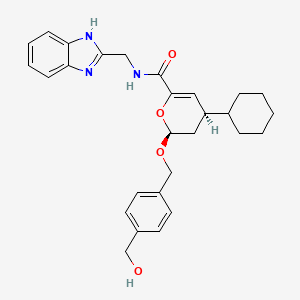molecular formula C28H33N3O4 B1256729 (2S,4R)-N-(1H-benzimidazol-2-ylmethyl)-4-cyclohexyl-2-[[4-(hydroxymethyl)phenyl]methoxy]-3,4-dihydro-2H-pyran-6-carboxamide 