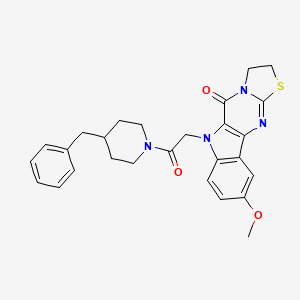 molecular formula C27H28N4O3S B1256752 6-[2-(4-benzylpiperidin-1-yl)-2-oxoethyl]-9-methoxy-2,3-dihydro[1,3]thiazolo[3',2':1,2]pyrimido[5,4-b]indol-5(6H)-one 