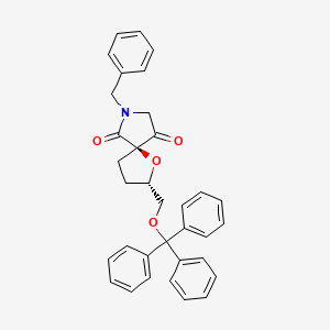 molecular formula C34H31NO4 B12567598 1-Oxa-7-azaspiro[4.4]nonane-6,9-dione,7-(phenylmethyl)-2-[(triphenylmethoxy)methyl]-,(2S,5R)- 