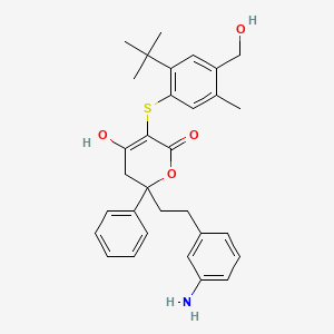 2-[2-(3-Aminophenyl)ethyl]-5-{[2-tert-butyl-4-(hydroxymethyl)-5-methylphenyl]sulfanyl}-6-hydroxy-2-phenyl-2,3-dihydro-4h-pyran-4-one