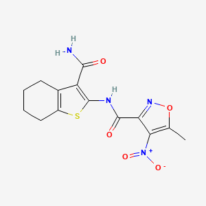 molecular formula C14H14N4O5S B1256837 N-(3-carbamoyl-4,5,6,7-tetrahydro-1-benzothiophen-2-yl)-5-methyl-4-nitro-3-isoxazolecarboxamide 