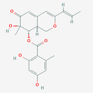 molecular formula C21H22O7 B1256849 [(7S,8S,8aS)-7-hydroxy-7-methyl-6-oxo-3-[(E)-prop-1-enyl]-8,8a-dihydro-1H-isochromen-8-yl] 2,4-dihydroxy-6-methylbenzoate CAS No. 926885-92-9