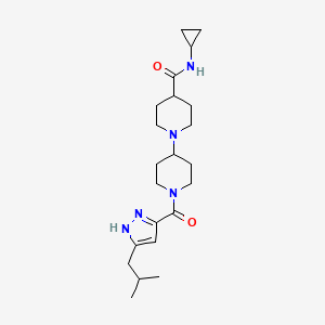 molecular formula C22H35N5O2 B1256925 N-cyclopropyl-1-[1-[[5-(2-methylpropyl)-1H-pyrazol-3-yl]-oxomethyl]-4-piperidinyl]-4-piperidinecarboxamide 