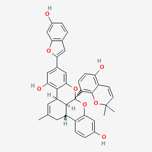 molecular formula C39H32O8 B1257004 (1S,9R,13R,21S)-17-(6-Hydroxy-1-benzofuran-2-yl)-1-(5-hydroxy-2,2-dimethylchromen-8-yl)-11-methyl-2,20-dioxapentacyclo[11.7.1.03,8.09,21.014,19]henicosa-3(8),4,6,11,14,16,18-heptaene-5,15-diol CAS No. 94617-36-4