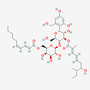 molecular formula C41H60O16 B1257073 [(3S,4R,5R,6R)-5-[(2S,3R,4S,5R,6R)-6-[[(2E,4Z)-deca-2,4-dienoyl]oxymethyl]-3,4,5-trihydroxyoxan-2-yl]oxy-2-[2,4-dihydroxy-6-(hydroxymethyl)phenyl]-3-hydroxy-6-(hydroxymethyl)oxan-4-yl] (2E,4E)-7-hydroxy-2,8-dimethyldeca-2,4-dienoate 