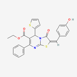 molecular formula C26H20N2O4S2 B1257081 ethyl (2E)-2-[(4-hydroxyphenyl)methylidene]-3-oxo-7-phenyl-5-thiophen-2-yl-5H-[1,3]thiazolo[3,2-a]pyrimidine-6-carboxylate 