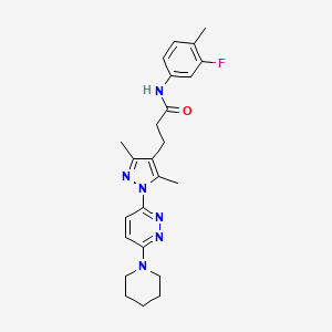 molecular formula C24H29FN6O B1257125 3-[3,5-dimethyl-1-[6-(1-piperidinyl)-3-pyridazinyl]-4-pyrazolyl]-N-(3-fluoro-4-methylphenyl)propanamide 