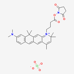 molecular formula C32H38ClN3O8 B1257154 9-(Dimethylamino)-1-{4-[(2,5-dioxopyrrolidin-1-yl)oxy]-4-oxobutyl}-2,2,4,11,11-pentamethyl-2,11-dihydronaphtho[2,3-g]quinolinium perchlorate 