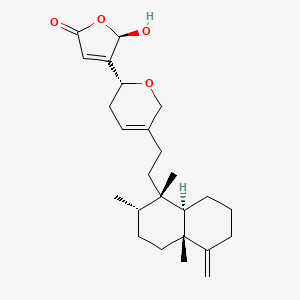 molecular formula C25H36O4 B1257160 (2R)-3-[(2R)-5-[2-[(1S,2S,4aR,8aR)-1,2,4a-trimethyl-5-methylidene-3,4,6,7,8,8a-hexahydro-2H-naphthalen-1-yl]ethyl]-3,6-dihydro-2H-pyran-2-yl]-2-hydroxy-2H-furan-5-one 