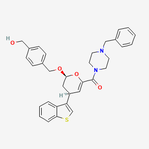 molecular formula C33H34N2O4S B1257161 [(2S,4S)-4-(1-benzothiophen-3-yl)-2-[[4-(hydroxymethyl)phenyl]methoxy]-3,4-dihydro-2H-pyran-6-yl]-[4-(phenylmethyl)-1-piperazinyl]methanone 