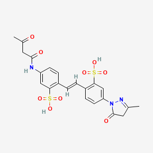molecular formula C22H21N3O9S2 B1257206 2-[(E)-2-[4-(3-methyl-5-oxo-4H-pyrazol-1-yl)-2-sulfophenyl]ethenyl]-5-(3-oxobutanoylamino)benzenesulfonic acid 