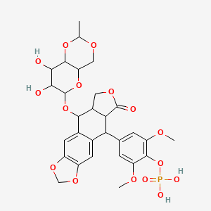 molecular formula C29H33O16P B1257230 [4-[5-[(7,8-Dihydroxy-2-methyl-4,4a,6,7,8,8a-hexahydropyrano[3,2-d][1,3]dioxin-6-yl)oxy]-8-oxo-5a,6,8a,9-tetrahydro-5H-[2]benzofuro[5,6-f][1,3]benzodioxol-9-yl]-2,6-dimethoxyphenyl] dihydrogen phosphate 