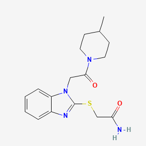 molecular formula C17H22N4O2S B12572427 2-({1-[2-(4-Methyl-1-piperidinyl)-2-oxoethyl]-1H-benzimidazol-2-yl}sulfanyl)acetamide 