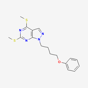 molecular formula C17H20N4OS2 B12572522 4,6-Bis(methylsulfanyl)-1-(4-phenoxybutyl)-1h-pyrazolo[3,4-d]pyrimidine CAS No. 633700-93-3