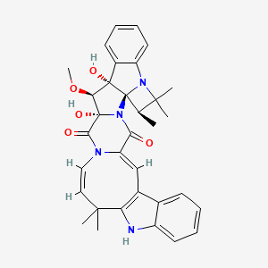 molecular formula C33H34N4O5 B1257273 (1Z,4S,5R,14R,15S,16S,19Z)-14,16-dihydroxy-15-methoxy-5,6,6,21,21-pentamethyl-3,7,18,23-tetrazaoctacyclo[16.13.0.03,16.04,7.04,14.08,13.022,30.024,29]hentriaconta-1(31),8,10,12,19,22(30),24,26,28-nonaene-2,17-dione 