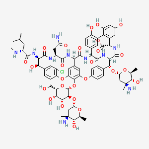 (1R,2R,18R,19R,22S,25R,28R,40S)-2-[(2R,4S,5R,6S)-4-amino-5-hydroxy-4,6-dimethyloxan-2-yl]oxy-48-[(2R,3S,4R,5S,6S)-3-[(2R,4S,5R,6S)-4-amino-5-hydroxy-4,6-dimethyloxan-2-yl]oxy-4,5-dihydroxy-6-(hydroxymethyl)oxan-2-yl]oxy-22-(2-amino-2-oxoethyl)-15-chloro-18,32,35,37-tetrahydroxy-19-[[(2R)-4-methyl-2-(methylamino)pentanoyl]amino]-20,23,26,42,44-pentaoxo-7,13-dioxa-21,24,27,41,43-pentazaoctacyclo[26.14.2.23,6.214,17.18,12.129,33.010,25.034,39]pentaconta-3(50),4,6(49),8(48),9,11,14,16,29(45),30,32,34(39),35,37,46-pentadecaene-40-carboxylic acid